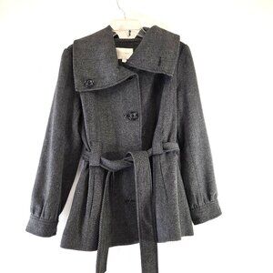 Crocoladies Wool Blend Grey Herringbone Coat w/ Large Collar Size 42